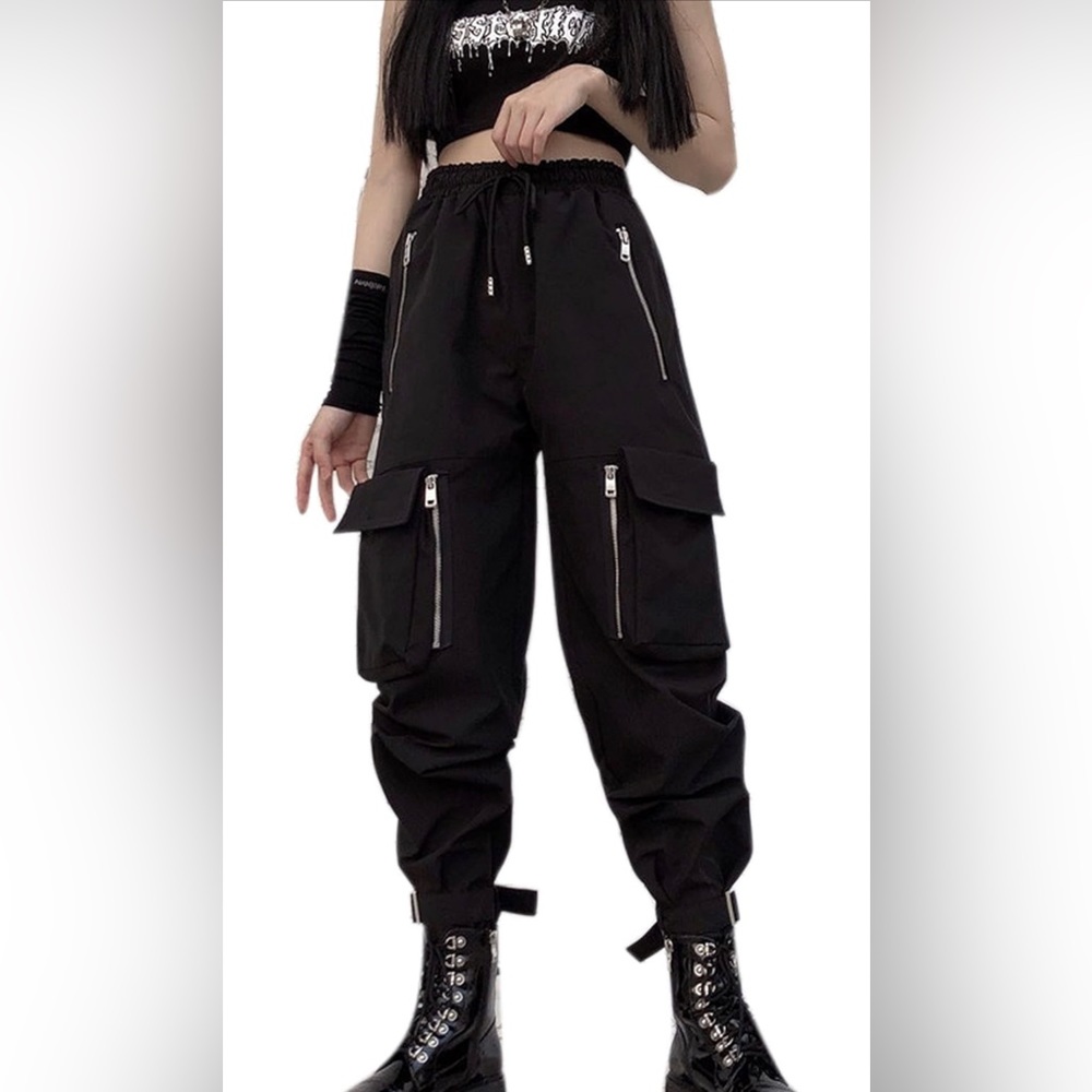 MEINVQIAOTI Black Cargo Pants